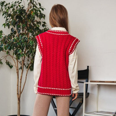 Lea - Chaleco de punto multicapa con tejido de malla y ribete en contraste