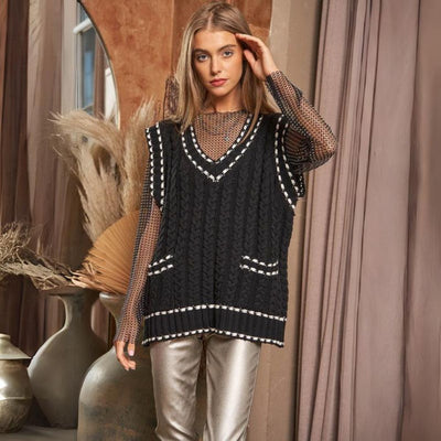 Lea - Chaleco de punto multicapa con tejido de malla y ribete en contraste