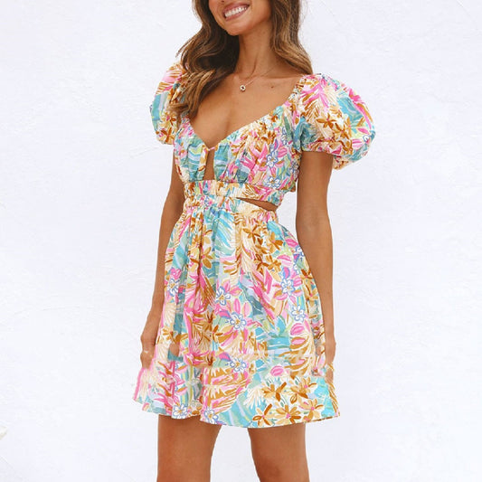 Vestido corto mujer estampado floral escote fruncido - Valeria