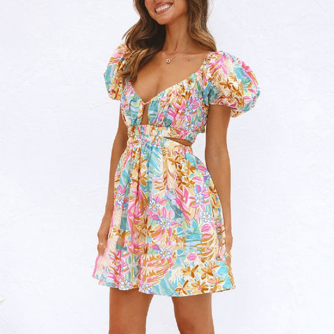 Vestido corto mujer estampado floral escote fruncido - Valeria