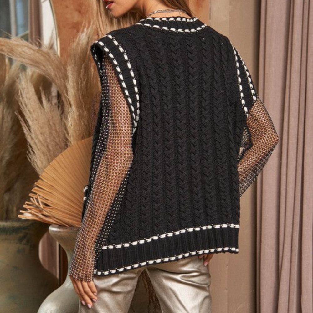 Lea - Chaleco de punto multicapa con tejido de malla y ribete en contraste