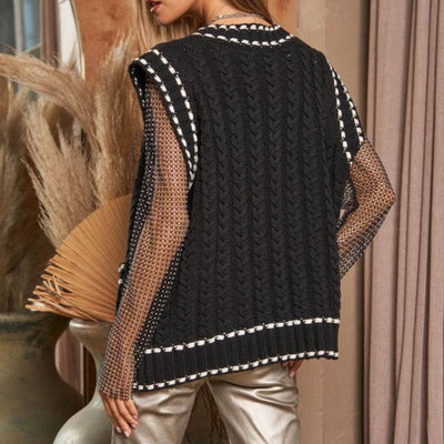 Lea - Chaleco de punto multicapa con tejido de malla y ribete en contraste