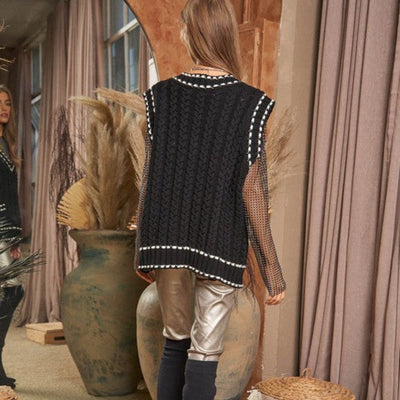 Lea - Chaleco de punto multicapa con tejido de malla y ribete en contraste