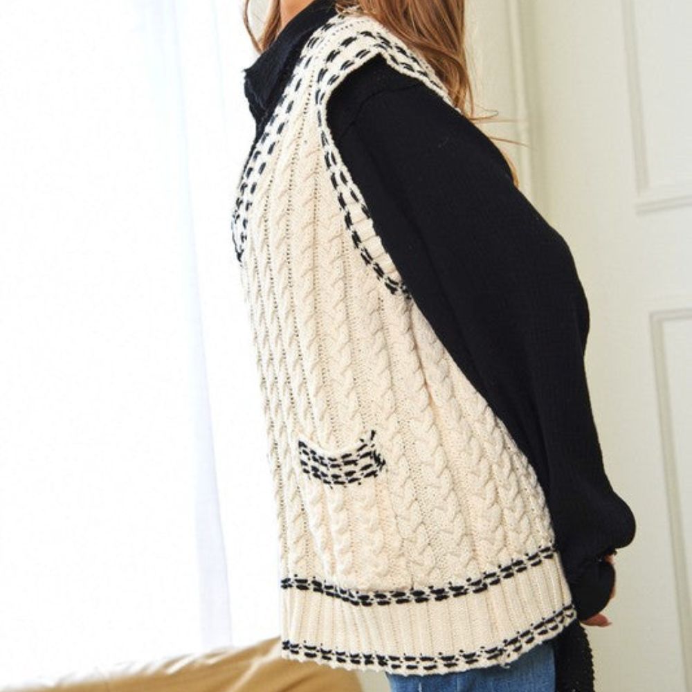 Lea - Chaleco de punto multicapa con tejido de malla y ribete en contraste