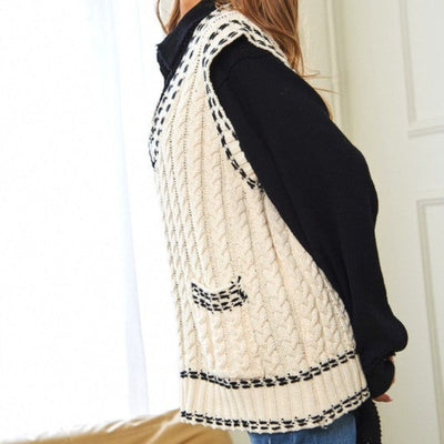 Lea - Chaleco de punto multicapa con tejido de malla y ribete en contraste