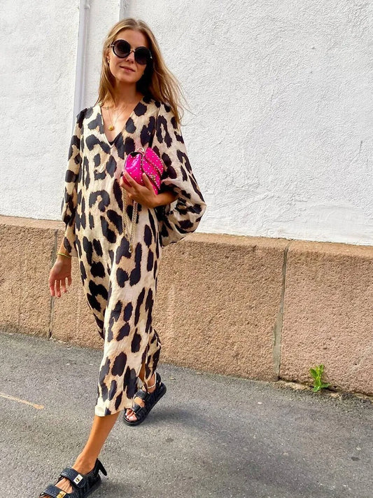 Vestido midi para mujer con estampado animal manga abullonada - Renata