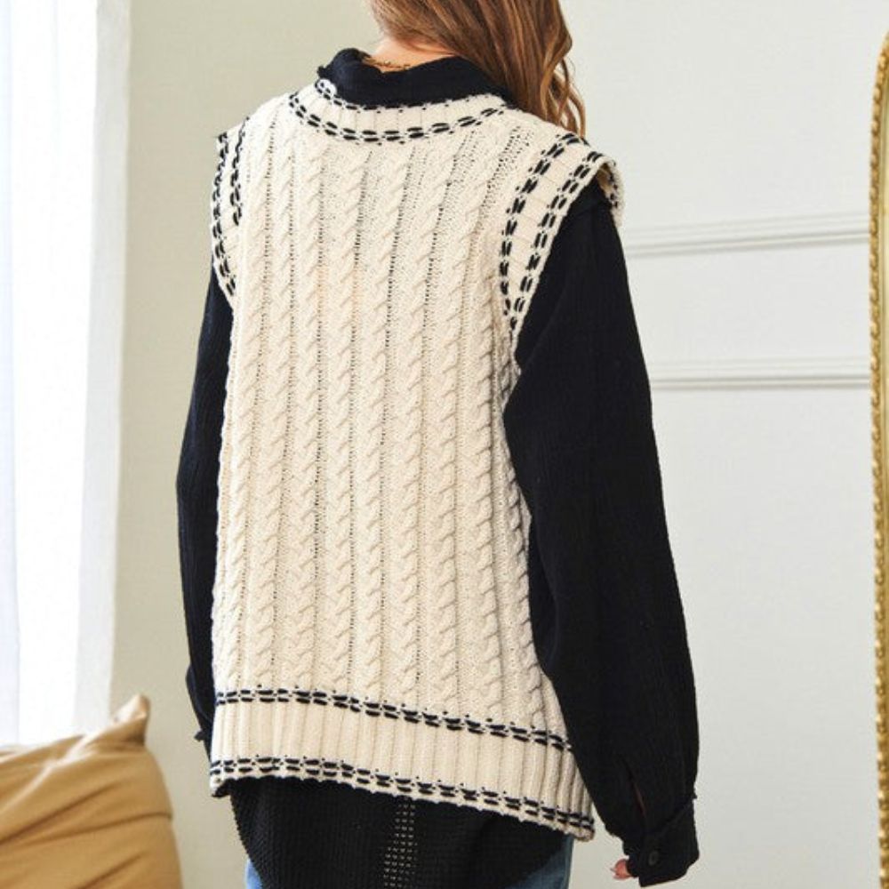 Lea - Chaleco de punto multicapa con tejido de malla y ribete en contraste