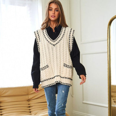 Lea - Chaleco de punto multicapa con tejido de malla y ribete en contraste