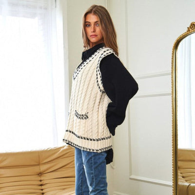 Lea - Chaleco de punto multicapa con tejido de malla y ribete en contraste