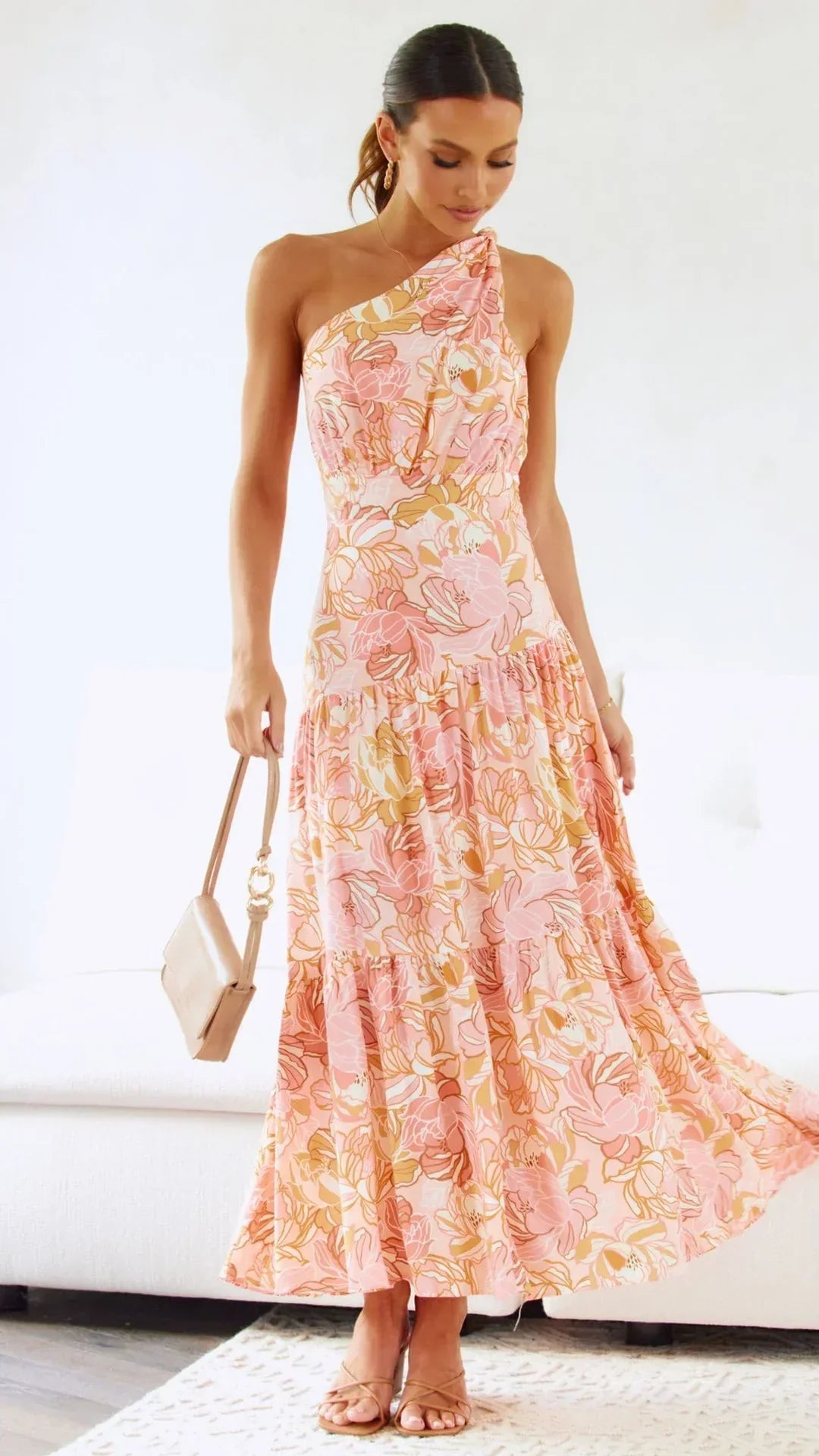Cory - Vestido de un solo hombro con estampado floral