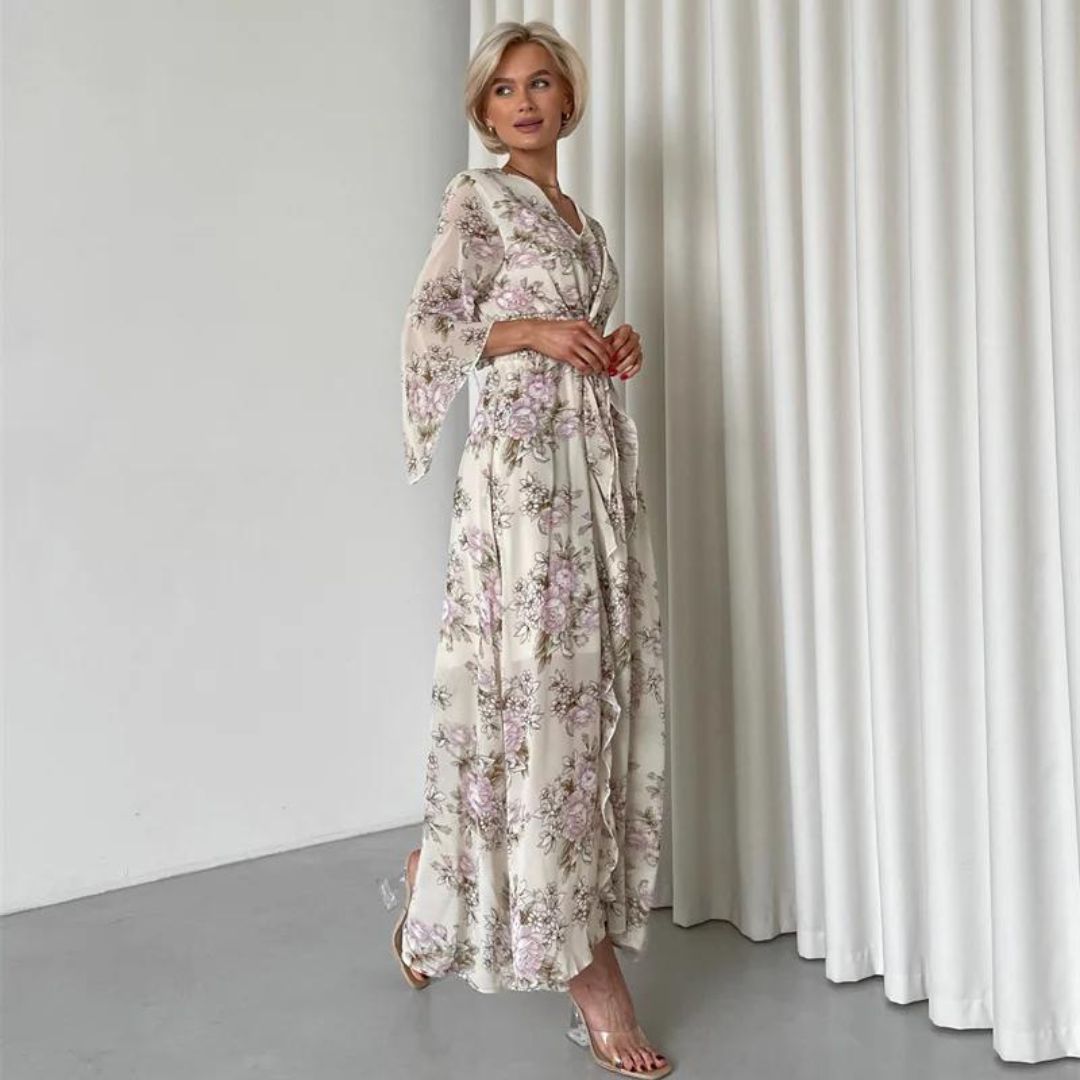 Norian - Vestido midi floral con escote en V