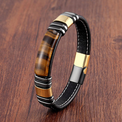 Pulsera hombre cuero con acero diseño magnético - Vulcan