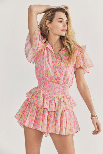 Ella - Sweet Style Minivestido con volantes y estampado floral