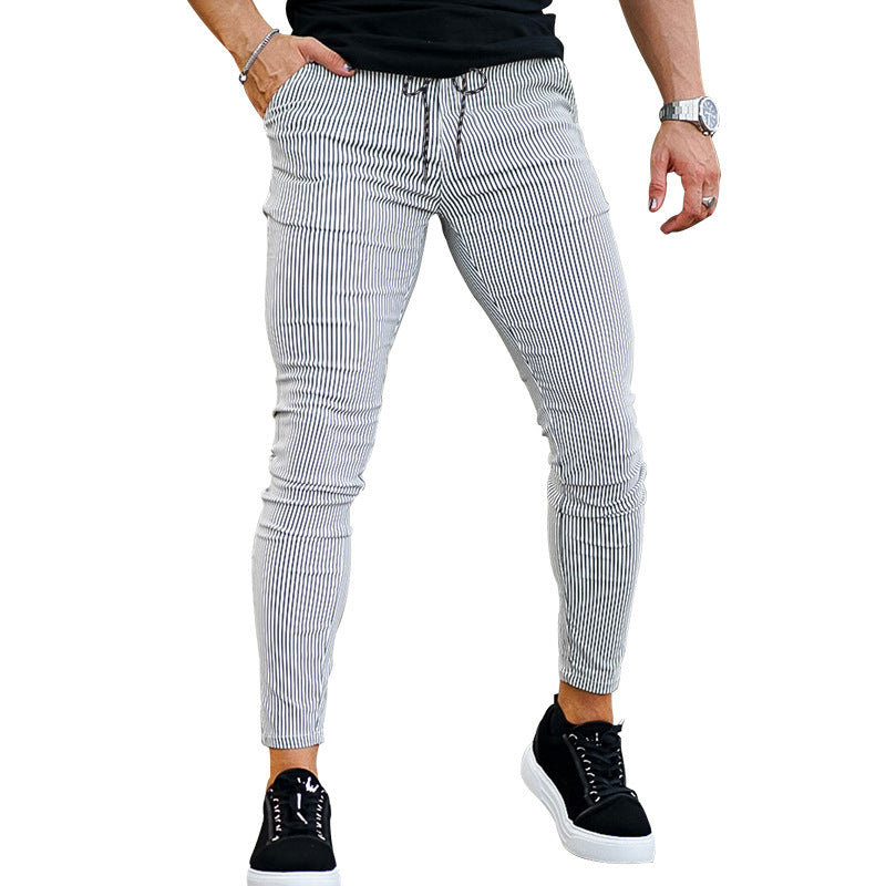 Pantalón casual hombre rayas verticales slim fit negro - Érick