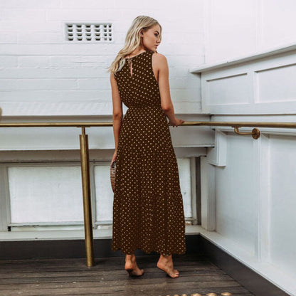 Vestido largo para mujer estampado de lunares estilo fluido - Naomi