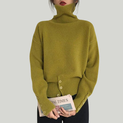 Grace - Elegante jersey de cuello alto de canalé con llamativos botones