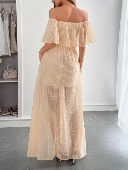 Vestido largo mujer gasa plumeti escote bardot - Julieta