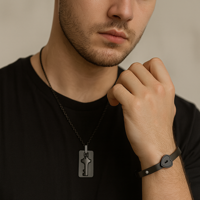 Set joyería pareja candado y llave diseño corazón - Énclave