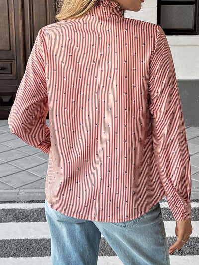 Blusa mujer manga larga con volantes y cuello alto - Lorena