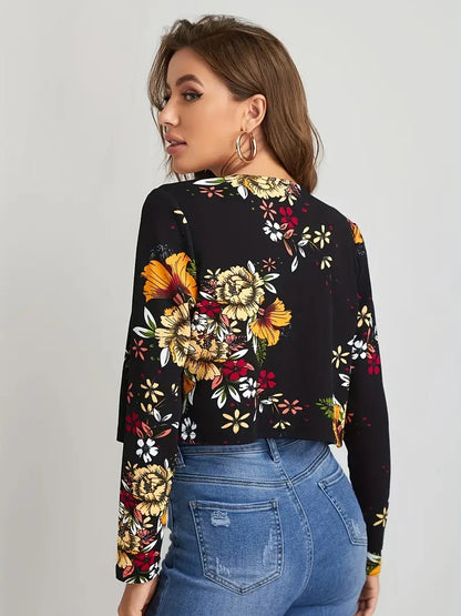 Fiona - Elegante blazer con abertura frontal y flores