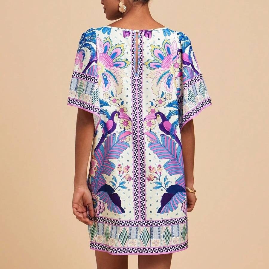 Vestido corto para mujer estampado floral estilo étnico - Nayeli