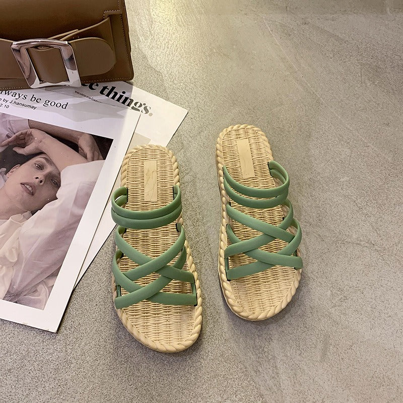 Sandalias planas mujer tiras cruzadas estilo romano amarillo - Soléa