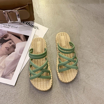 Sandalias planas mujer tiras cruzadas estilo romano amarillo - Soléa