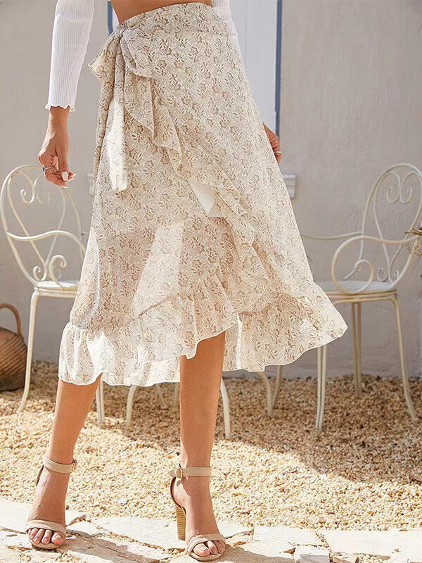 Hana - Falda floral de gasa con aberturas y tirantes