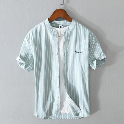 Camisa casual hombre rayas verticales y bordado minimalista - Nolan