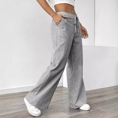 Pantalón para mujer de rayas con bolsillos estilo pierna ancha - Julieta