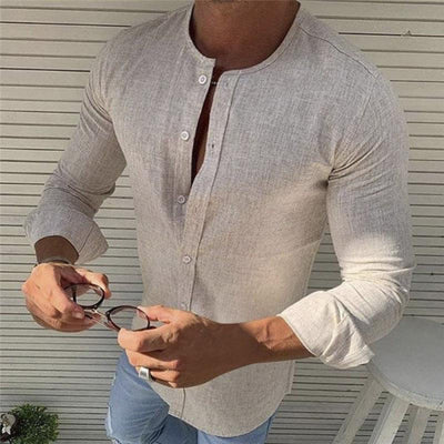 Elegante camisa de algodón de manga larga para hombre