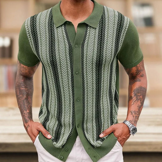 Camisa polo para hombre tejido jacquard de rayas verticales estilo casual - Marcelo