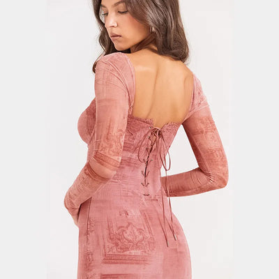 Gala - Vestido largo rosa chic con encaje