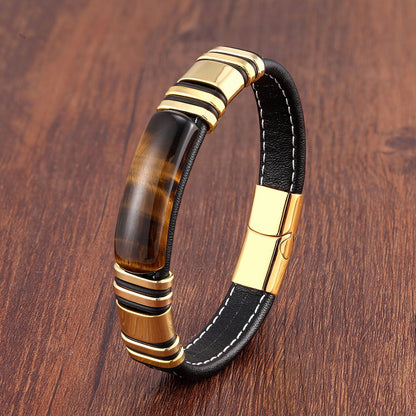Pulsera hombre cuero con acero diseño magnético - Vulcan
