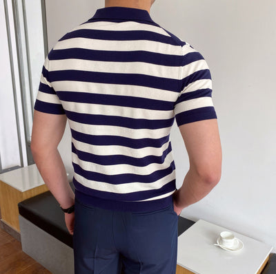 Camiseta para hombre de rayas anchas de estilo polo ajustado - Adrián