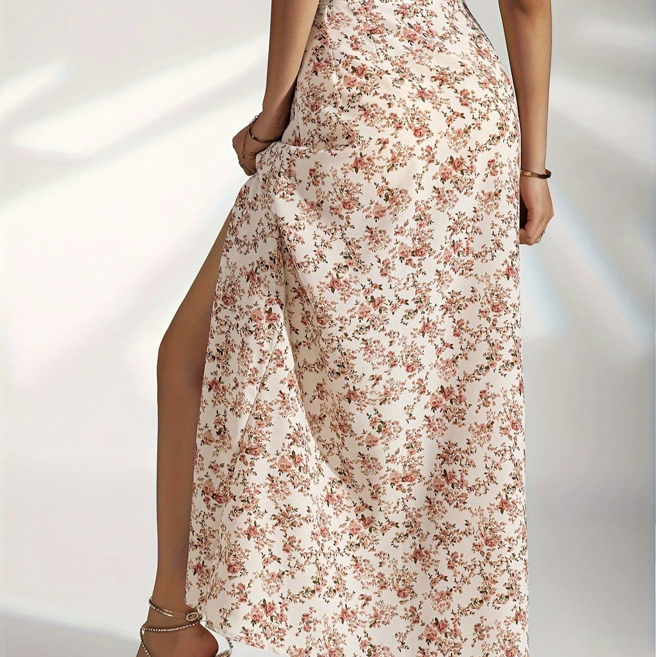 Falda larga para mujer de estampado floral con abertura lateral - Natalia