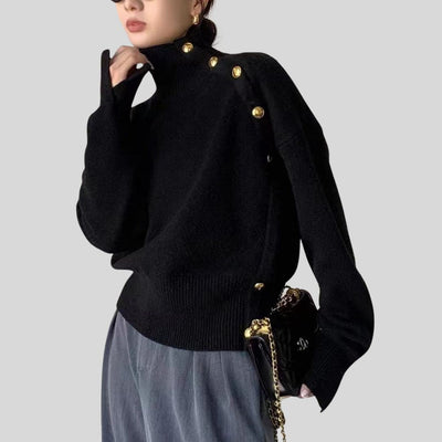 Joena - Jersey de cuello alto con detalle de botones asimétricos
