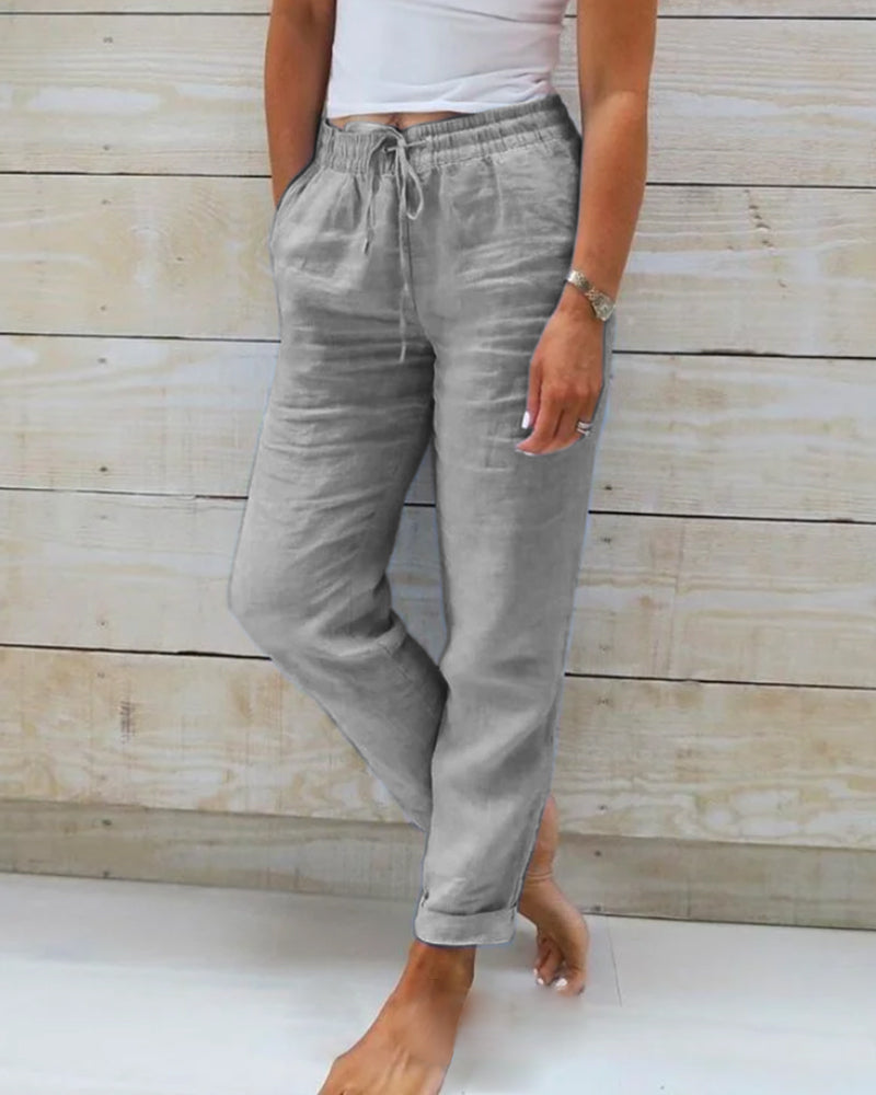 Pantalones de ocio para mujer - Cordón - Cropped