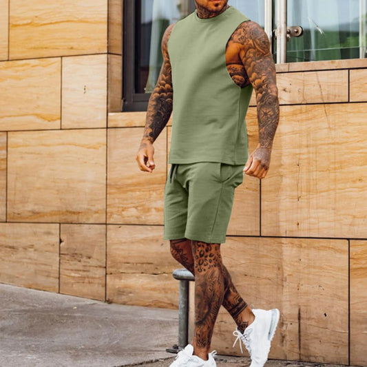 Conjunto deportivo hombre sin mangas color verde oliva - Axel
