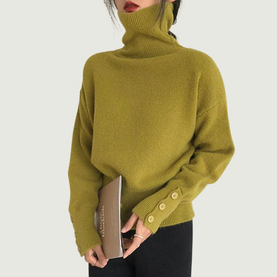 Grace - Elegante jersey de cuello alto de canalé con llamativos botones