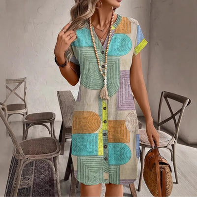 Vestido corto mujer estampado geométrico estilo casual - Marta