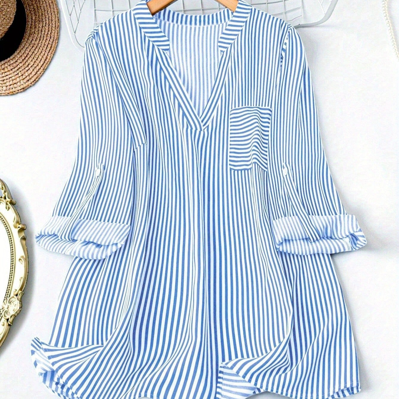 Blusa para mujer de rayas verticales corte fluido manga enrollable - Eloisa