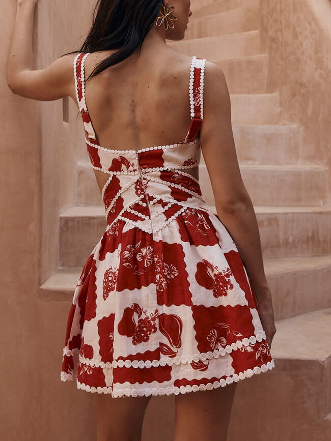 Gilma - Minivestido de línea A con escote en V y exclusivo estampado floral decorativo