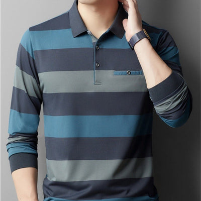 Polo para hombre de rayas anchas tejido elástico estilo casual - Damián