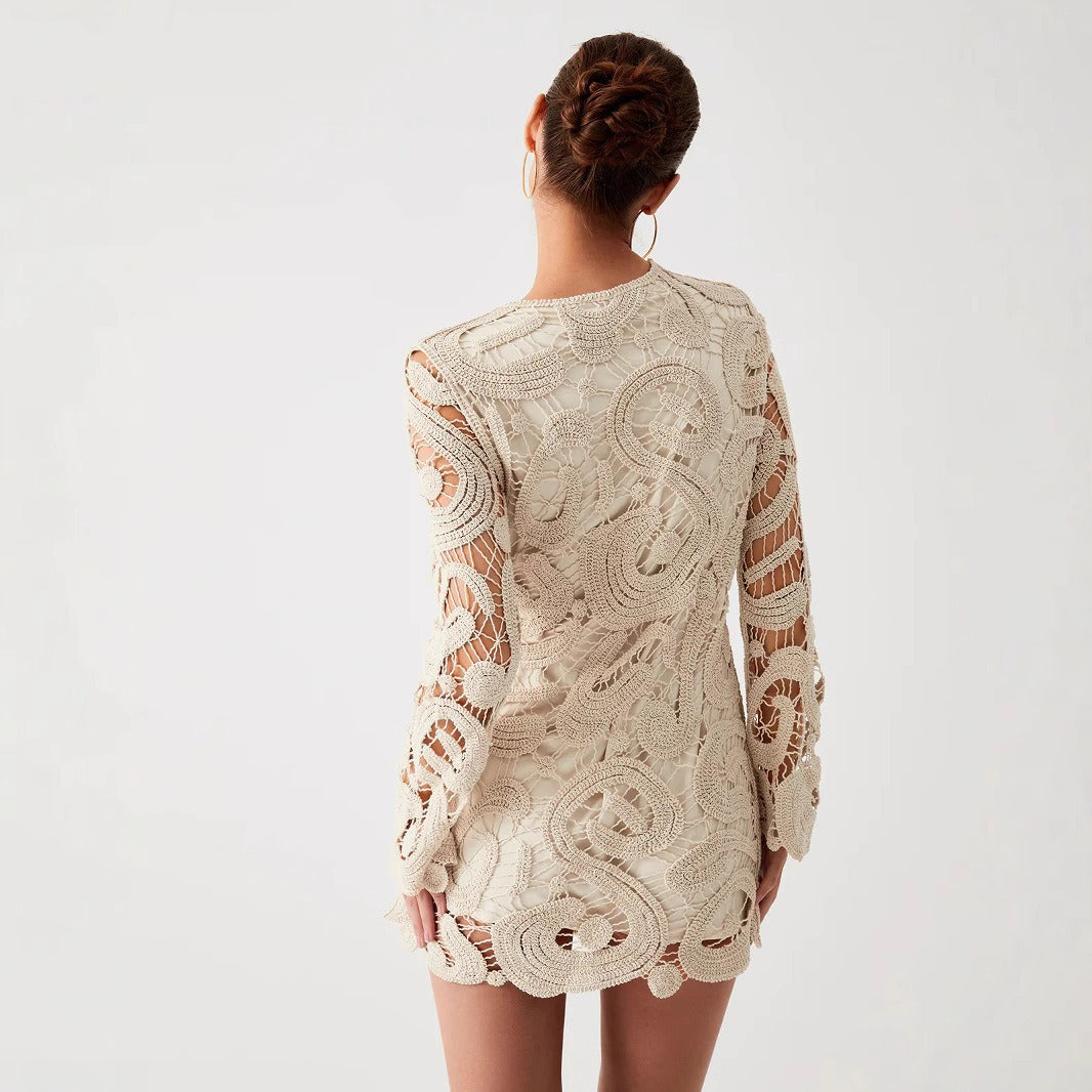 Vestido corto para mujer crochet calado estilo ajustado - Manon