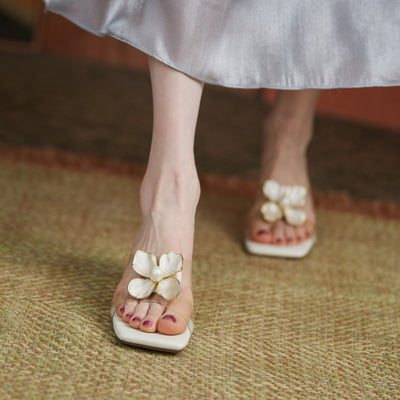 Sandalias mujer con flor elegante estilo perla dorada - Liora