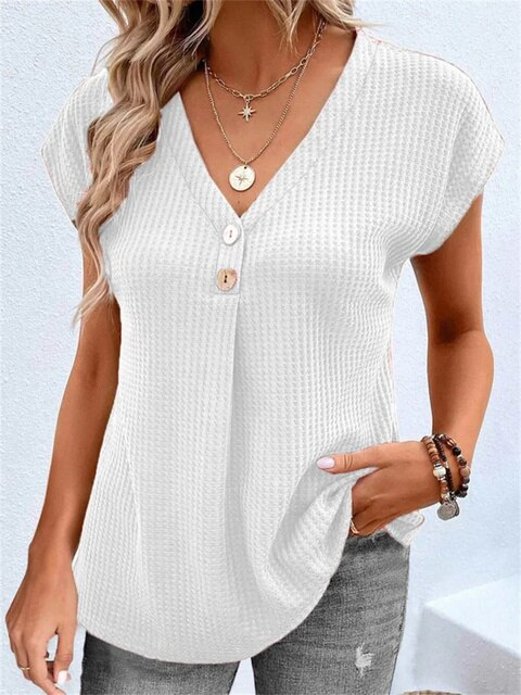 Hasyna - Camisa lisa con escote en V