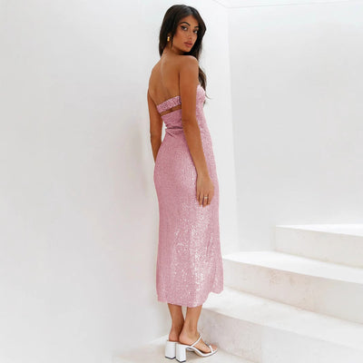 Vestido sin tirantes para mujer efecto lentejuelas - Rylena