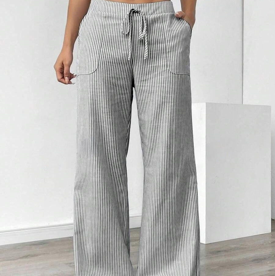 Pantalón para mujer de rayas con bolsillos estilo pierna ancha - Julieta