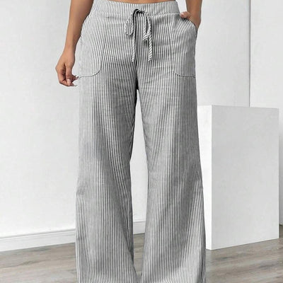 Pantalón para mujer de rayas con bolsillos estilo pierna ancha - Julieta